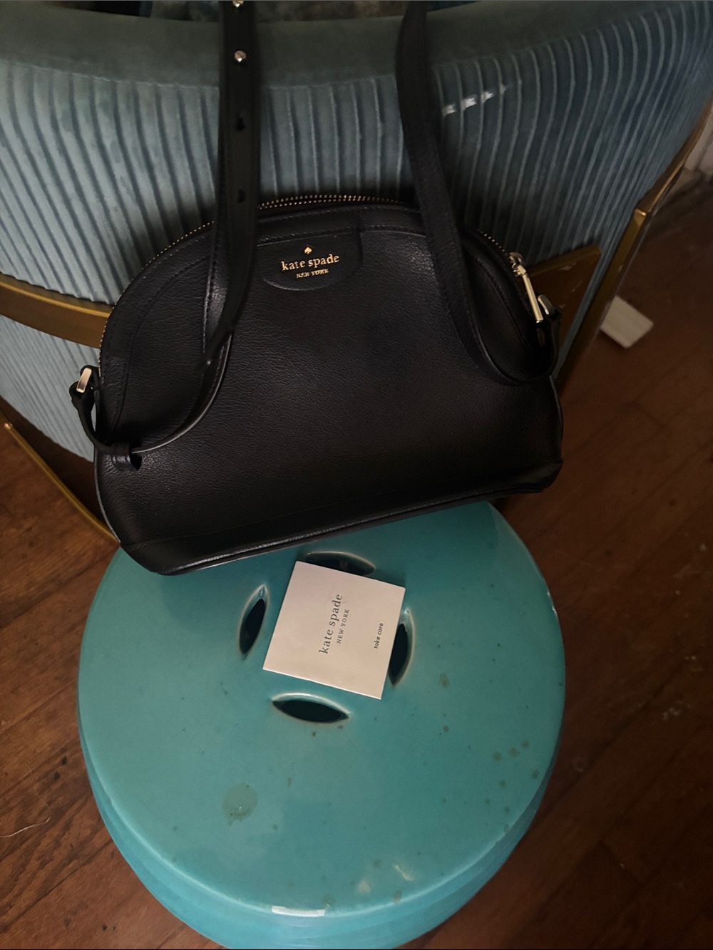 kate spade Black Leather Dome Crossbody with Gold Hardware